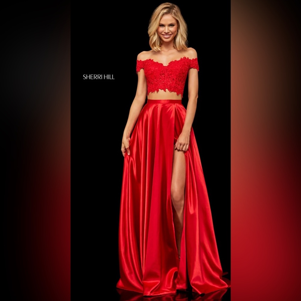 Sherri Hill Red Lace and Satin Ensemble